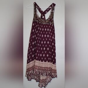 Chic Burgundy Patterned Maxi Skirt